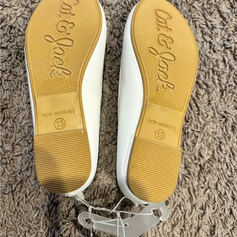 Cat & Jack White Ballet Flats Bow Slip On Dress Shoes Girls Size 13 NWT